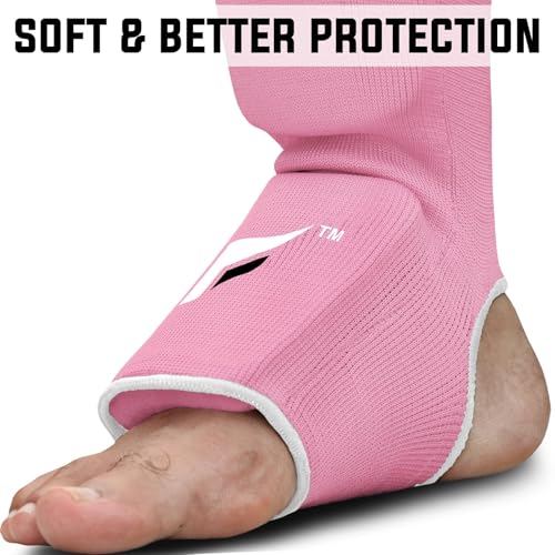 Mytra Fusion Shin Pads Instep Protector Kick Boxing Muay Thai Training Elasticated shin Guards - color: Pink, size: Small-Medium
