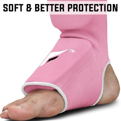 Mytra Fusion Shin Pads Instep Protector Kick Boxing Muay Thai Training Elasticated shin Guards - color: Pink, size: Large-X-Large
