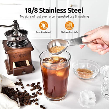 U-Taste 2 Tablespoon Metal Measuring Spoon Set of 2 with Short Handled Measure Scooper (Silver, 2Tbsp/30ml) and 8in Kitchen Plating Tweezer:18/8 Stainless Steel Food-Grade Metal Food Tong (Round Tip)