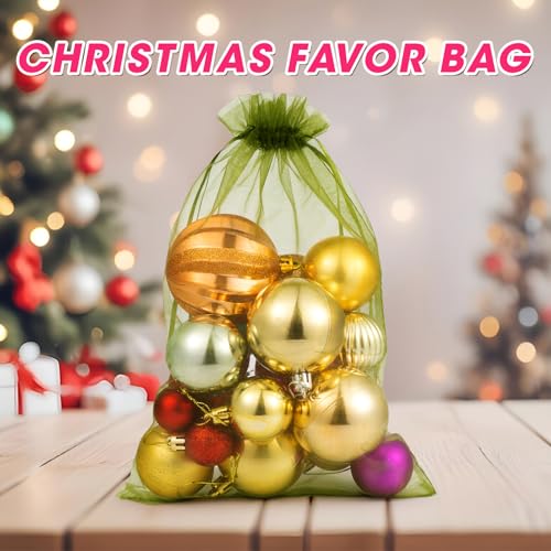 ANZNKU 100Pcs Large Organza Bags 8x12, Green Small Mesh Gift Bag Drawstring - color: Green