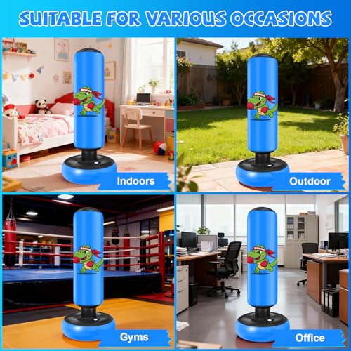 Inflatable Punching Bag for Kids: Qoosea 48 Inches Kids Bop Bag Boxing Gloves & Air Pump Dinosaur Toy Gift for Toddler & Kid Ages 3-8,Freestanding Punching Bag Easy to Inflate,Boxing Bag - color: Blue