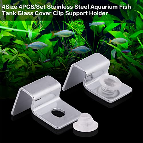4pcs Stainless Steel Fish Glass Cover Support Bracket, Aquarium Cover Glass Clip Holder Lid Bracket Fish (6mm)