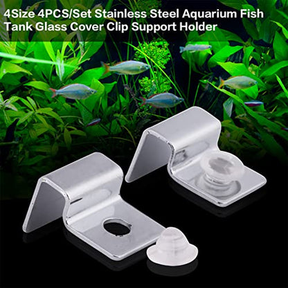 4pcs Stainless Steel Fish Glass Cover Support Bracket, Aquarium Cover Glass Clip Holder Lid Bracket Fish (6mm)