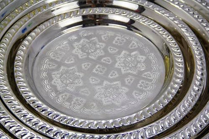 Moroccan Tea Tray Serving Cocktail Silver Handmade Fez Small Or Large Round (9/11/13/15 Inches) (11 Inch) - size: 11"