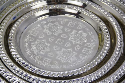 Moroccan Tea Tray Serving Cocktail Silver Handmade Fez Small Or Large Round (13 Inch) - size: 13"