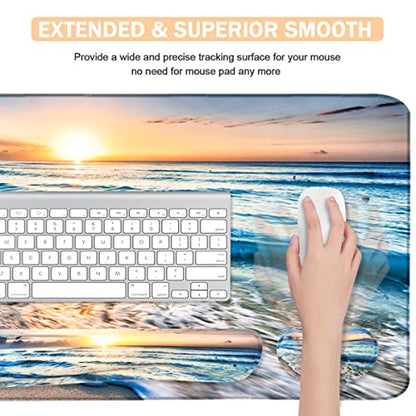 4-in-1 Large Gaming Mouse Pad, Keyboard Wrist Rest Pad & Wrist Support Mousepad Set, Extended Desk Pad Waterproof Desk Mat for Home Office Study Game-Beach - color: Beach