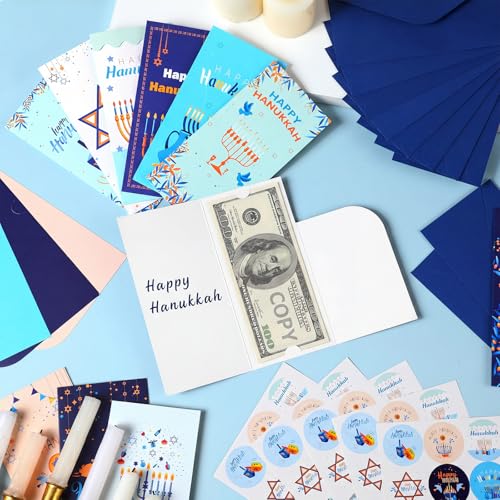 Engrowtic 50 Sets Happy Hanukkah Money Cards with Envelopes Hanukkah Chanukah Gift Card Money Holder Xmas Cards Bulk with Envelopes & Stickers for Friends Family Holidays - style: Hanukkah