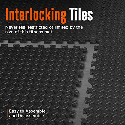 SQUATZ 6-Piece Puzzle Exercise Mat Tiles, EVA Foam Interlocking Black Gym Floor Tiles for Home Workout, Thick Protective Cushion for Equipment, Water Resistant, Reduces Noise, Easy Clean, 24"x24" each