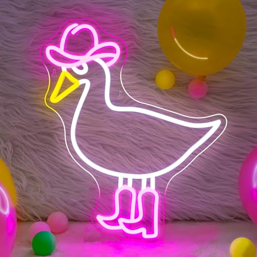 Cowboy Duck Neon Sign Pink Goose LED Neon Light Western Decor for Bedroom - color: Duck