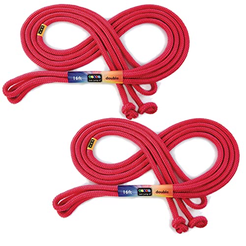 Just Jump It 16' Foot Jump Rope 2 Pack - Long Jump Ropes for Double Dutch - Outdoor Jump Ropes for Kids and Adults to Play Family Games & Exercise - color: Red