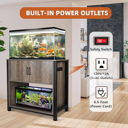 Beuruku 40 Gallon Aquarium Stand with Cabinet & Power Outlets, Heavy Duty Metal Stand for 40-50 Gallon Breeder & Turtle Tanks, Double Terrarium Stand, 660LBS Capacity, Grey - color: Grey, size: 40-50 Gallon