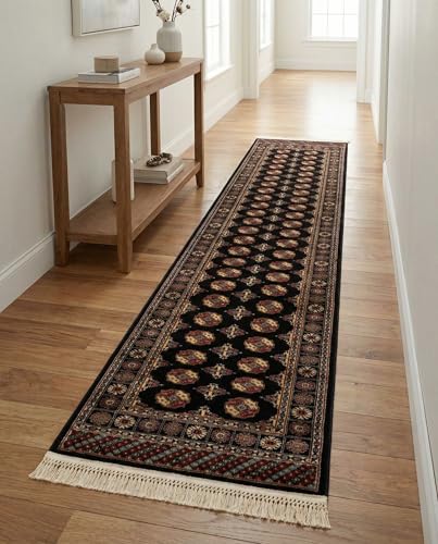 Rugs.com - Bokhara Rug – 10 Ft Runner Black Easy-Clean Stain-Resistant Runner Rug for Hallways, Entryways, and Kitchens - color: Black, size: 2'7" x 10' (Runner)