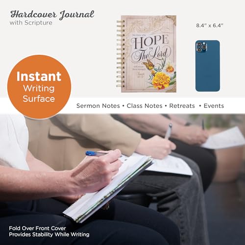 Christian Art Gifts Journal w/Scripture for Women Hope in The Lord Isaiah 40:31 Butterfly Deep Ocean Blue 192 Ruled Pages, Large Hardcover Notebook, Wire Bound