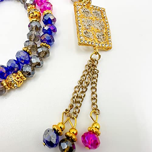 Real Multi Color Crystal Islamic Prayer Beads Allah, Mohammad, Natural Stone 99 Beads, Tasbih, Misbaha, Tasbeeh, Rosary, Sibha, Tasbih 99, Tasbih