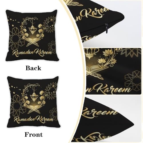 ramadan pillow covers 18x18 in black and gold throw pillow covers set of 2 geometric religious Quran throw pillows cover gift Islamic lantern Eight-Pointed Star moon pillows cover Glitter pillowcover - color: Ramadan-3