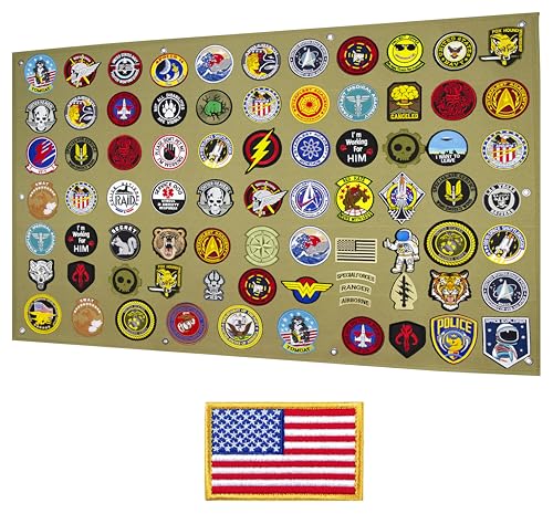 Tactical Patch Display Panel Holder Board for Military Army Combat Morale Uniform Hook and Loop Emblems, 43 Inches x 27.5 Inches (Large), with 1 Flag Patch Included - color: Brown, Large