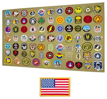 Tactical Patch Display Panel Holder Board for Military Army Combat Morale Uniform Hook and Loop Emblems, 43 Inches x 27.5 Inches (Large), with 1 Flag Patch Included - color: Brown, Large