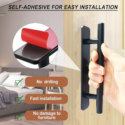 Self Adhesive Cabinet Handles Pulls - 2 Pack Aluminium Alloy Drawer Push Pull Handles Helper with Adhesive | No Drilling | Stick On Handle for Kitchen Cabinet Drawer Window Sliding Closet (5.83") - color: New Black, size: Small (5.83")