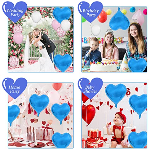 Blue Heart Balloons, 10PCS Metallic Foil for Boy Baby Shower Birthday Party - color: Glossy-blue