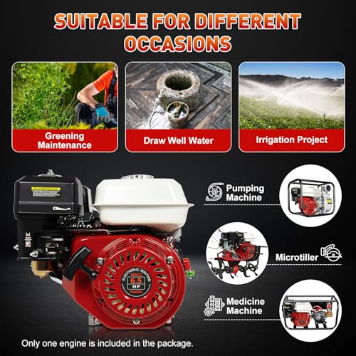Gas Engine 4-Stroke 200cc 6.5HP, OHV Air Cooled Horizontal Motor 3600RPM, Pull Start Small Engine Power Unit, Single Cylinder Low Fuel Consumption Design, for Go Kart, Water Pump, Tiller, Cleaner