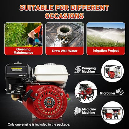 Gas Engine 4-Stroke 200cc 6.5HP, OHV Air Cooled Horizontal Motor 3600RPM, Pull Start Small Engine Power Unit, Single Cylinder Low Fuel Consumption Design, for Go Kart, Water Pump, Tiller, Cleaner