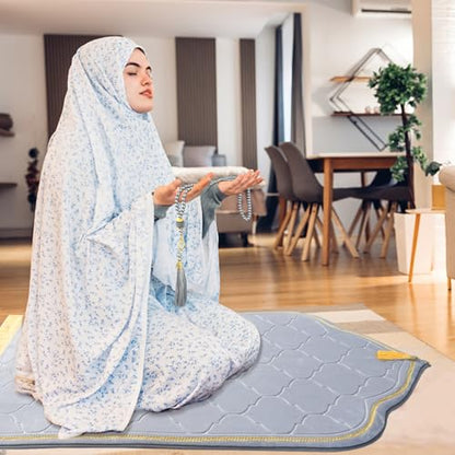 Muslim Prayer Rug with Tasbih Prayer Beads, Extra Thick Padded Non-Slip Islamic Prayer Matt,Turkish Praying Carpet Ottoman Blankets Ramadan Gift for Ramadan, Eid, Hajj, Travel, Pray (Grey) - color: Grey