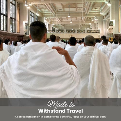 Islamic Men’s Hypoallergenic Premium Microfiber Ihram Towel Set for Hajj and Umrah - 3PCS Soft, Absorbent, Breathable Ahram/Ehram Towels - No Belt or Accessories - 105x210cm - White