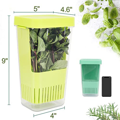 LUVCOSY 2 Pack Herb Keeper, BPA-Free Plastic Herb Saver with an Inner Basket for Cilantro, Mint, Parsley, and Asparagus, Keeps Fresh Herbs for 3 Times Longer - color: Herb Keeper - Green & Blue