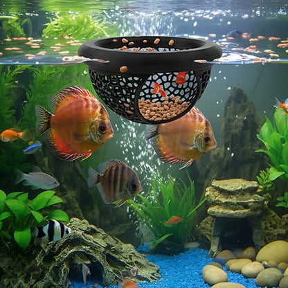 Floating Feeding Ring 2 Pack Cost Effective Combo Fry Hideout Set | Mesh plastic tank ornaments fit nano shrimp habitat to stop food waste. Black 3.93x2.21" & white 2.75x1.57" cave