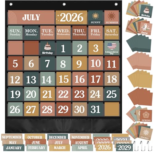 Sinload Classroom Calendar Pocket Chart Black, Modern Boho - color: Black, style: Modern Boho