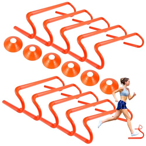 10 Pcs 6" Speed Agility Training Hurdles with 6 Marker Cone Durable Training Hurdle Agility Plyometric All Purpose Speed Hurdle Equipment for Athletes Soccer Basketball Football Practice - color: Orange