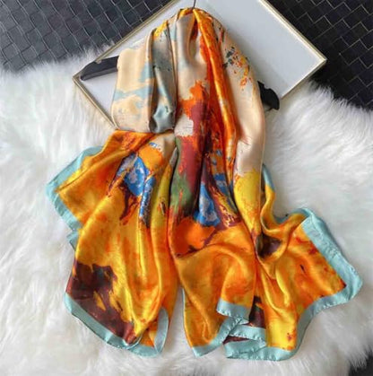 Xyueanlo Scarfs for Women Lightweight Scarves Fashion Print Floral Pattern Head Scarf Wraps Shawls - color: Blue Yellow