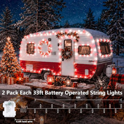 2 Pack 200 LED Battery Operated String Lights, Fairy Lights Red & White - color: Red and White, size: 2PK(100LED)