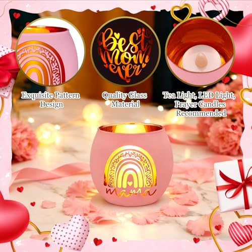 FoldTier 6 Pcs Best Mom Ever Gifts Candle Holders Rainbow Love Mum Home Decor for Candle Pink Mama Tealight Votive Holder for Birthday Party Centerpiece Mother's Gift for Birthday, Anniversary, Thanks - style: Mother’s Day
