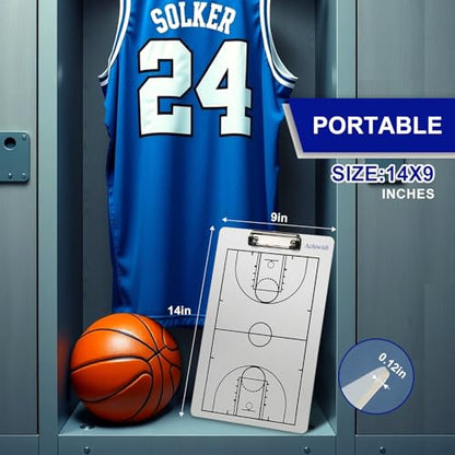 Basketball Clipboard for Coaches, Double-Sided Dry Erase Board | Full and half-court layouts on a lightweight, flexible PVC board with metal clip; marker and eraser are not included. - style: Basketball