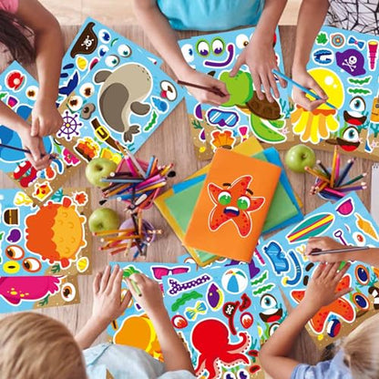 Ocean Stickers for Kids Toddlers, Make a Face Sea Animal Stickers | 24 Sheets Make Your Own Stickers for Kids Under The Sea Animal Summer Beach Stickers, Ocean Sea Party Favors - style: Ocean Stickers