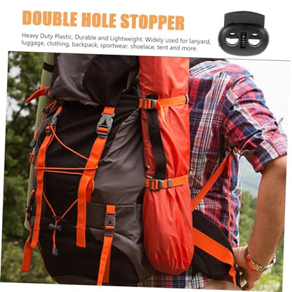 SEWACC 20pcs Plastic Cord Lock Double Hole Threading Buckle for Backpacks Luggage Outdoor Gear Lightweight Design Black - size: 20pcs