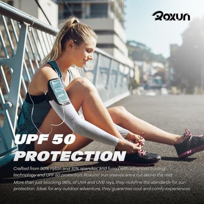 ROXUN Arm Sleeves, Cooling UV Sun Protection Sports Compression for Men/Women - color: 2 Pairs - Black+blue