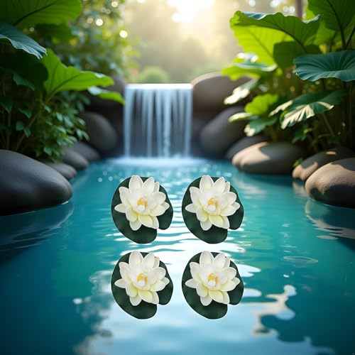 4 Pcs Artificial Floating Foam Lotus Flower with Water Lilys Pad Ornanments,Lifelikes Fake Lotus Flowers for Patio Pond Pool Fish Tank Aquarium Home Garden Special Decoration Outdoor Décor