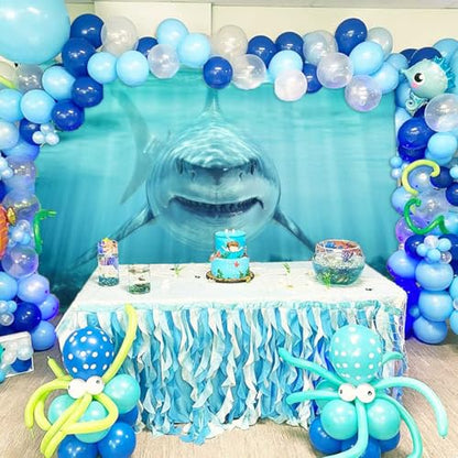 Shark Under The Sea Backdrop 7x5ft Fabric Underwater World Backdrops for Photography Ocean Coral Reef Shallows Aquarium Background Theme Party Decorations Banner Birthday Photo Studio Props - size: 7x5FT