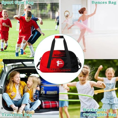 Personalized Martial Art Bag Duffel Bag for Girls, Custom Taekwondo Karate Bag Overnight Bags for Travel Weekender Practice Red Taekwondo - color: Option 10