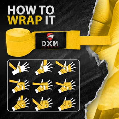 DXM SPORTS Boxing Hand Wraps Inner Gloves - 180 Inch Elasticated Thumb Loop Bandages - Kickboxing MMA Muay Thai Kickboxing Martial Arts Punching Training for Men Women - color: Yellow
