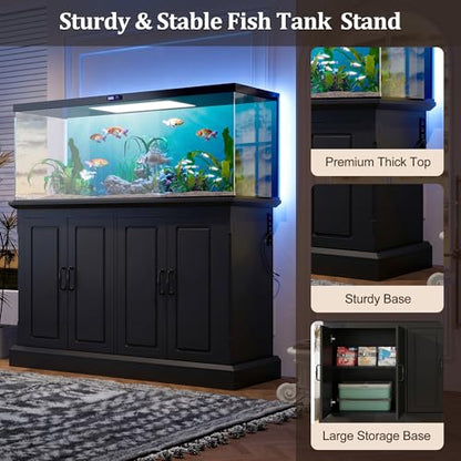 JIJIWANG 55-75 Gallon Fish Tank Stand with Power Outlet, 4-Cabinet Reptile Tank Stand for Turtle Terrarium, Heavy Duty, Black - color: Black, size: 50"L x 20"W x 36.2"H