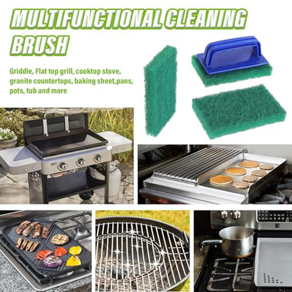 5 Pack Electric Cleaning Brush Pad Kitchen Bathroom Household Cleaning Pad Swimming Pool wall Cleaning Brush Heavy Duty Griddle Scrubber Scouring Pad and 1 Pack Handle kit(Green) - color: Green