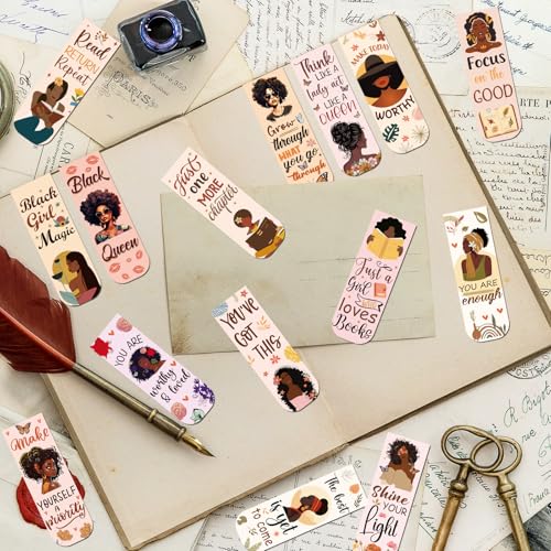 Wxiben Black Girl Magnetic Bookmark - 30 Pcs Black Women Inspirational Quotes Book Mark Magnets Reading Bookmarks Magnetic African American Women Book Markers Page Clip for Students Teachers Gifts - style: Black Girl