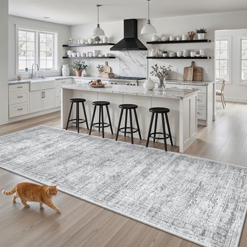 Soalmost Washable Kitchen Runner Rug 3x8 Hallway Entry Rugs Non-Slip, Grey - color: Grey, size: 3' x 8' (Runner)