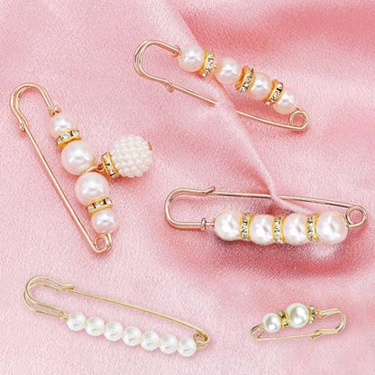 8 Pcs Pearl Brooch Pins,Safety Pins for Clothing Dress pants skirt Cardigan Collar，Faux Pearl Rhinestones Brooches for Women Girls Pants Extender Safety Pins - size: set-B