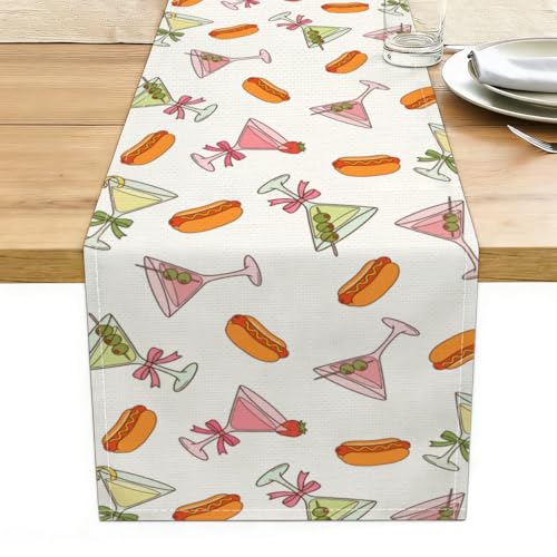 Weenies and Tinis Table Runner Hot Dog Martini Party Decoration - color: Cocktail Hot Dog