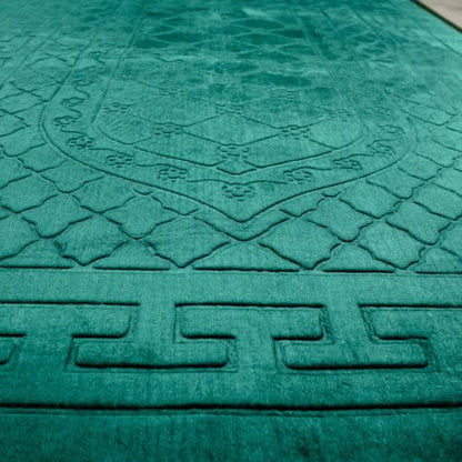 Prayer Rug - Soft Plush Turkish Janamaz Sajada Carpet for Men and Women - Plain Solid Prayer Mat Ramadan Eid Gift - with Prayer Beads - Luxury Floral Stamp, Dark Green - color: Dark Beige