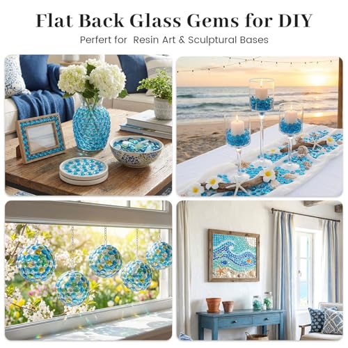 FUTUREPLUSX 1 LB Light Blue Flat Glass Marbles, Glass Pebbles Vase Fillers | Glass Beads, Rocks Fish Tank Aquarium Decor, Table Centerpieces Scatter and DIY Crafts - color: Light Blue-2